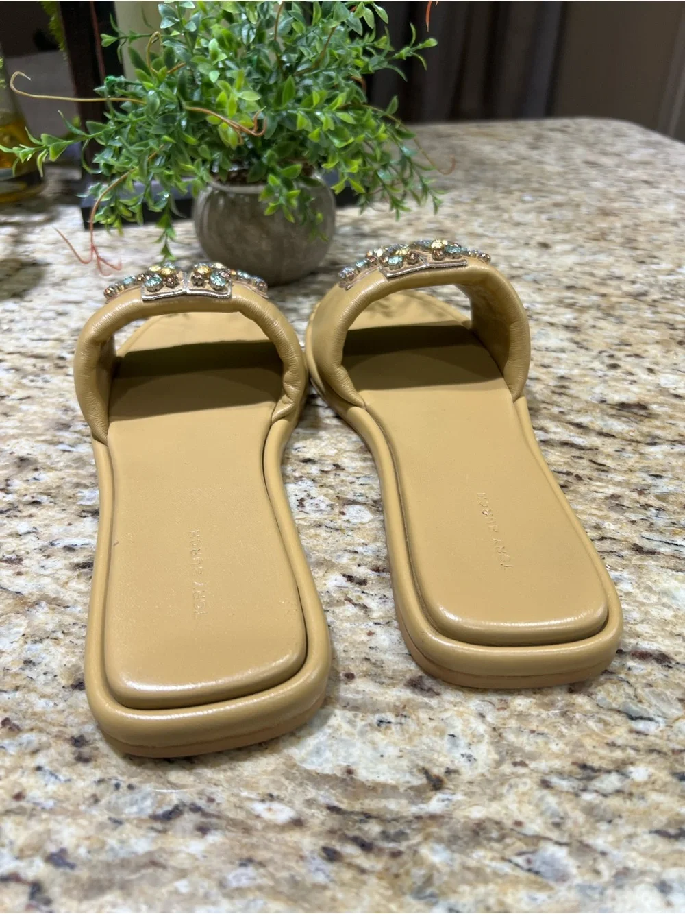 Tory Burch Eleanor Double T Crystal Slides Mules Sandals 10